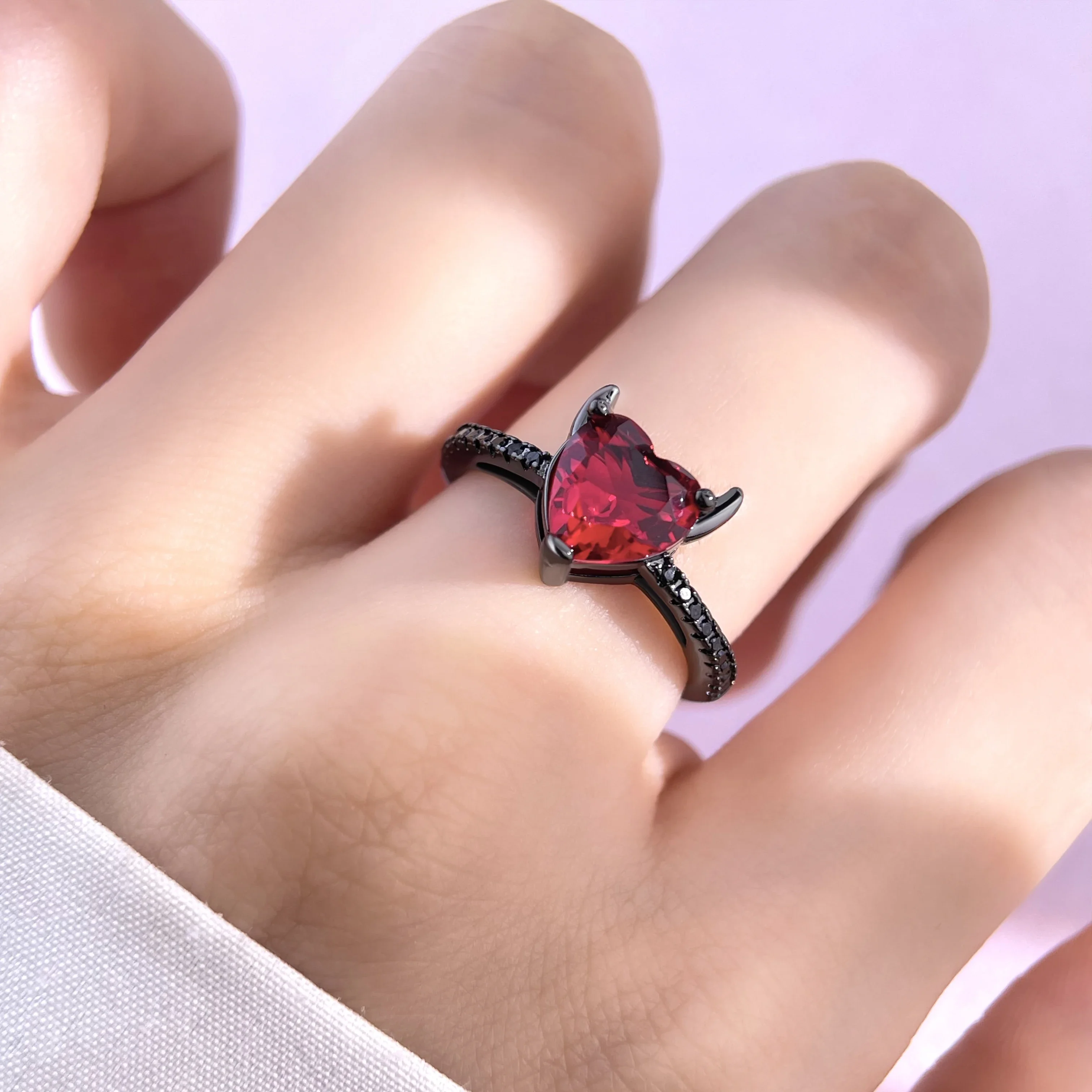 925 Sterling Silver Red Love Black Zircon Devil Original Ring for Women Friendship Wedding Anniversary Simple Jewelry Gift