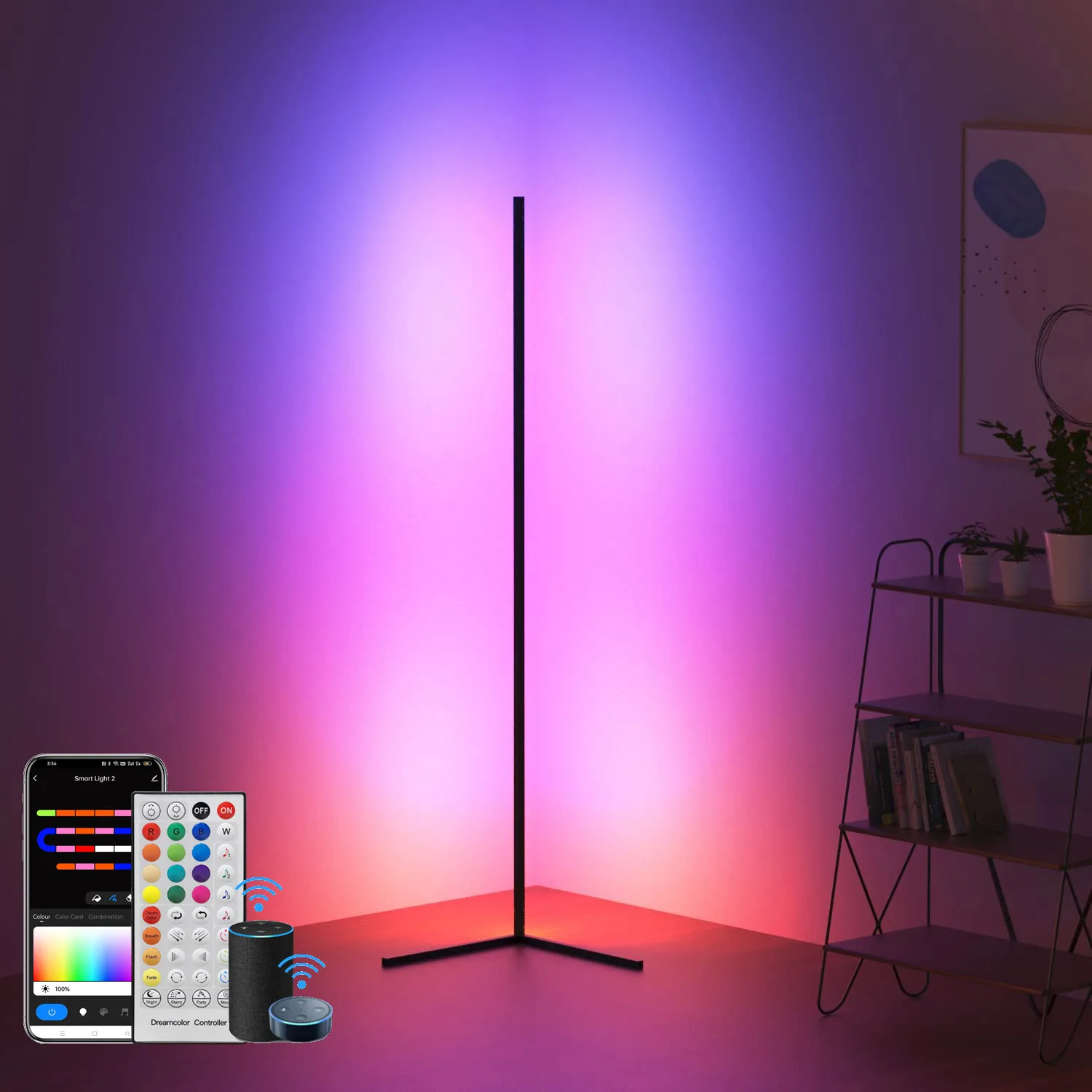 Modern Corner LED Floor Lamp RGB Music Mood lighting Sync Dimmable Home Decor Tuya Stand Lights for Bedroom Gaming Living Room