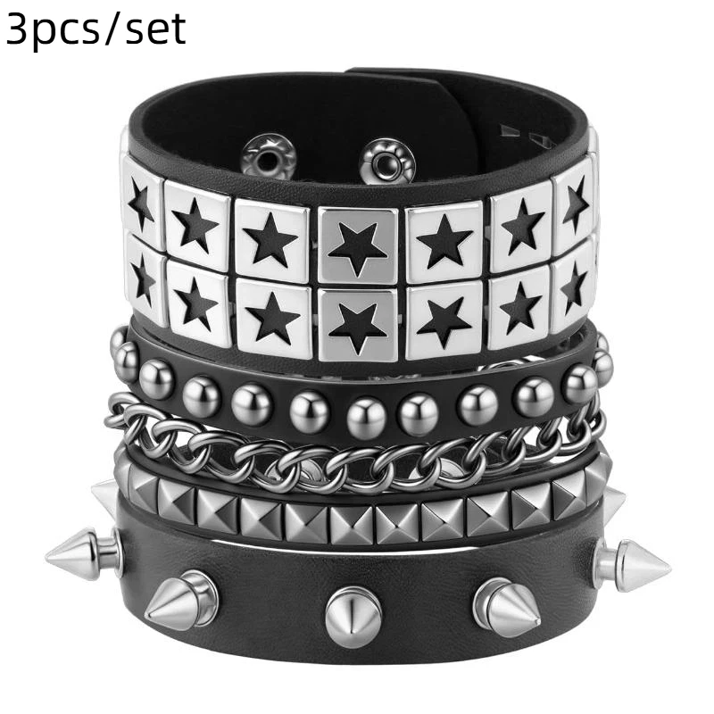 Hete Aanbieding 1 Set Punk Armbanden voor Heren Dames Punk Gothic Spijker Rivets PU Lederen Armband Bangles Hip Hop Party Sieraden Cadeau - afbeelding 1