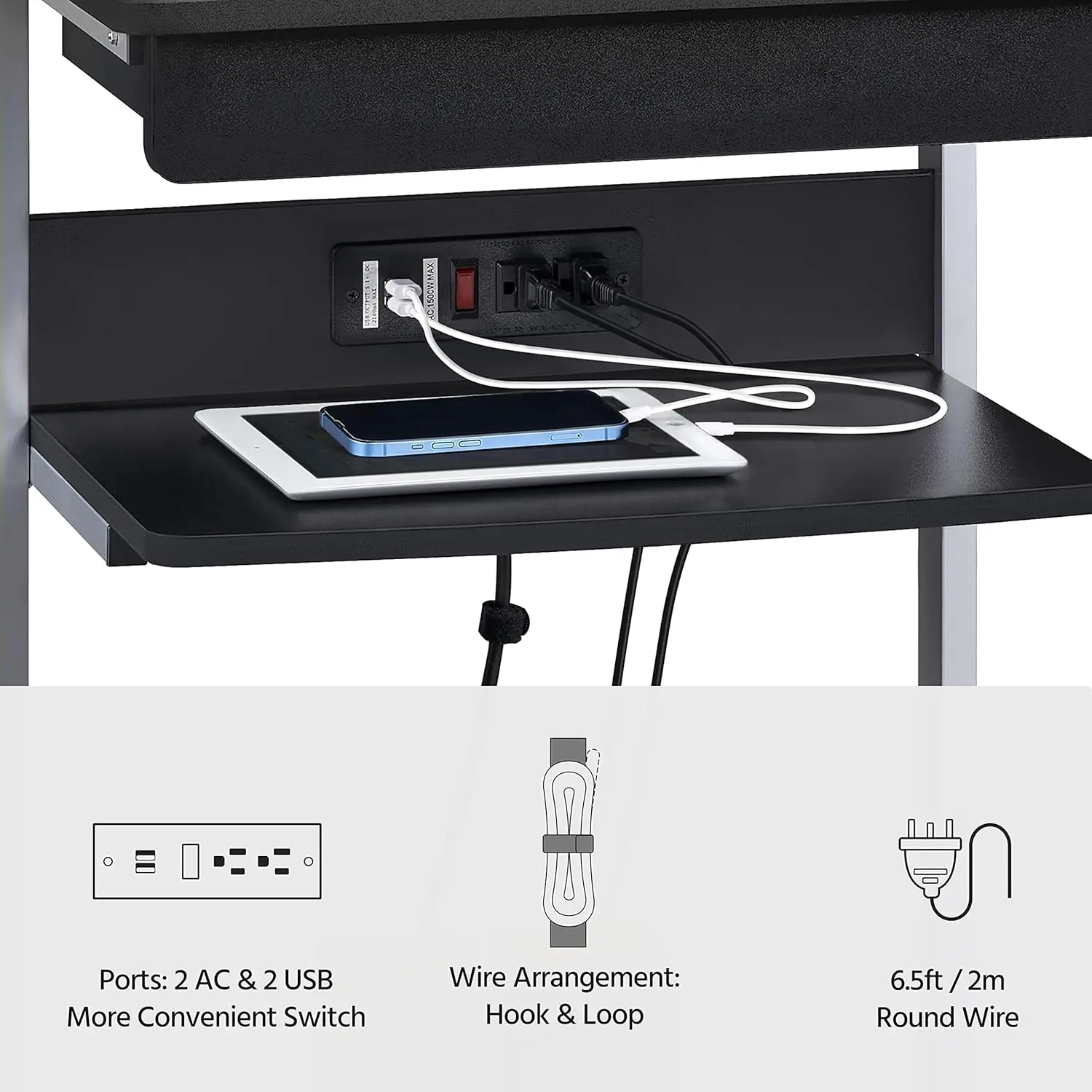 Small Home Office Desk, 22 "Laptop e Power Outlet, Equipado com uma Estação de Carregamento e Porta USB