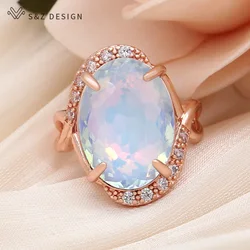S&Z DESIGN New Fashion 585 Rose Gold Color Oval Egg Shape Crystal Rings For Women Wedding Cubic Zirconia Trendy Jewelry Gift