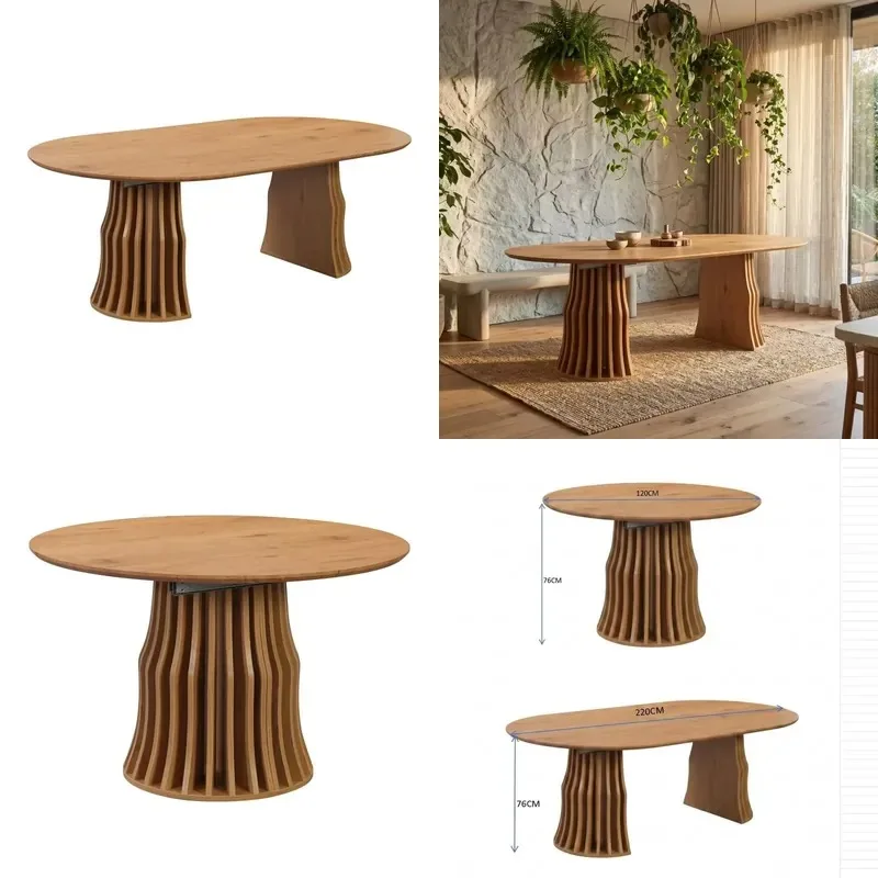 Modern luxury 1200-2200mm round oval retractable dining table can accommodate 6-8 people, made of MDF material,