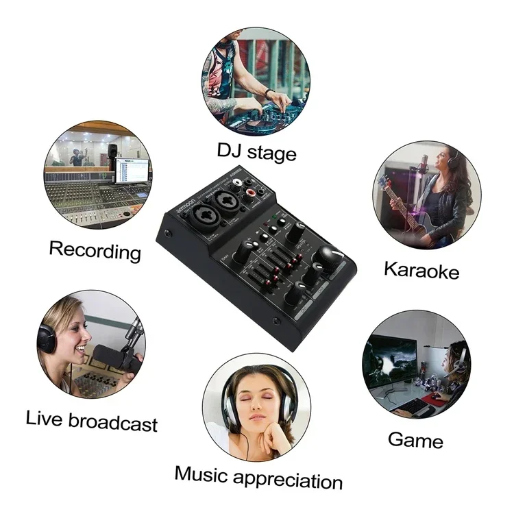 AGM02 Mini 2-Channel Sound Card Mixing Console Digital Audio Mixer 2-band EQ for Home Studio Recording DJ Network Live