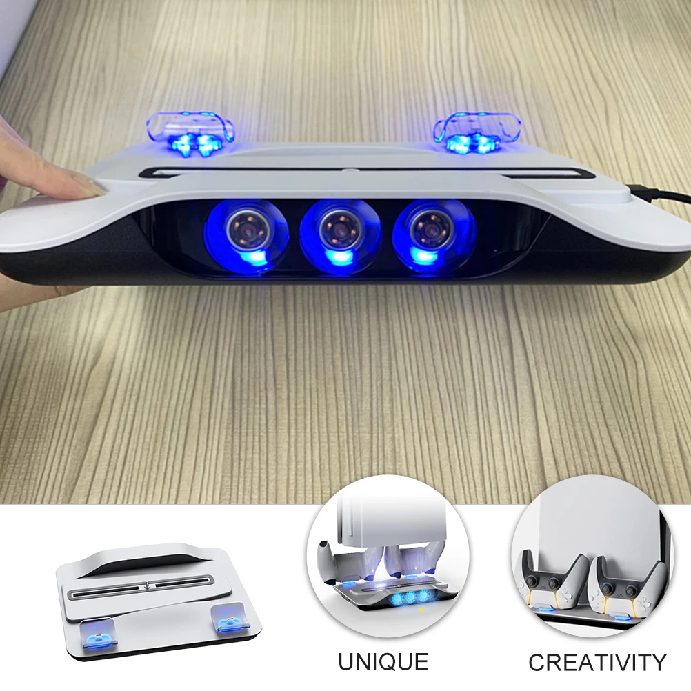 

Smart 2 Ports Charging Dock Station Cooling Fans Blue Light 1000mA Fast Charge Base for Gamepad Controller