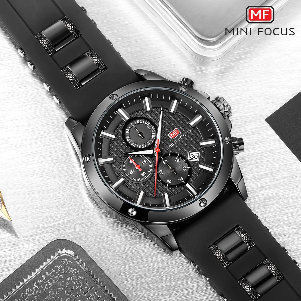 

MINI FOCUS Brand Watches For Men Genuine Leather Band Chronograph Quartz Date Wristwatch Sport Waterproof Male Gift Clock