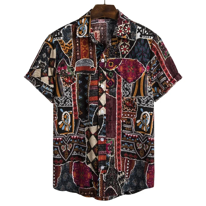 Boho Geometric Pattern 3D Printed Men Shirt Man/Women Casual Fashion Short Sleeves Shirts Button Tops Oversized Unisex Clothing