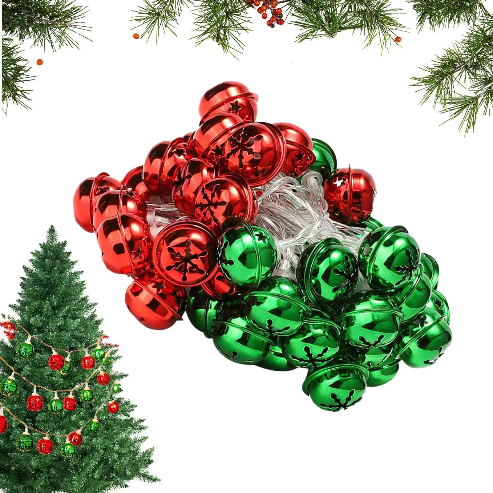 Christmas Bell String Lights Battery Operated Flexible LED Christmas Tree Decorations Festival Indoor Fireplace String Lights