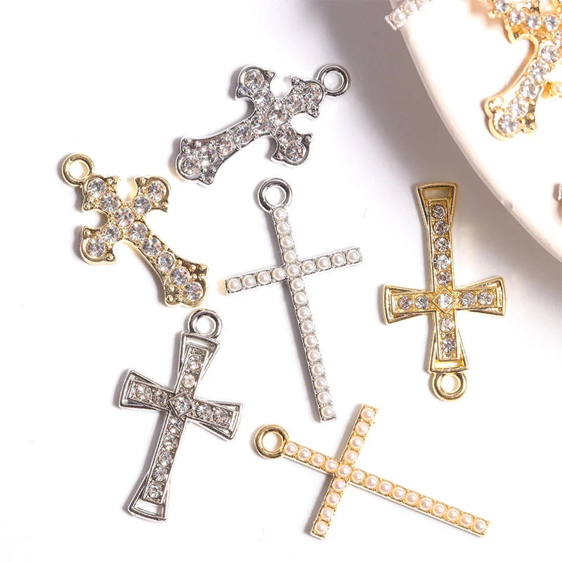 20Pcs Religious Shiny Rhinestone Cross Charms Pendants For DIY Jewelry Making Handmade Necklace Earring Wholesale Alloy Craft