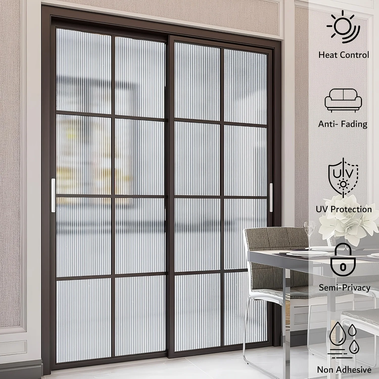 Geriffelte Glas-Sichtschutzfolie 3D Dekorative Statische Haftfolie Ohne Klebstoff Abnehmbar für Badezimmer Wohnzimmer Büro Glas