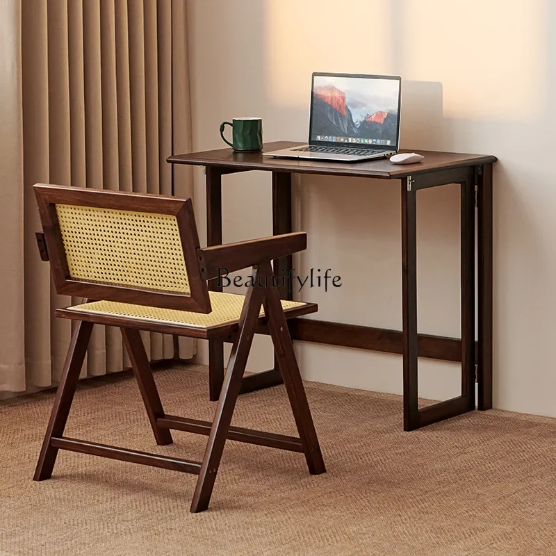 LJYNoir noyer pliable simple bureau d'étude pour enfants en bois massif