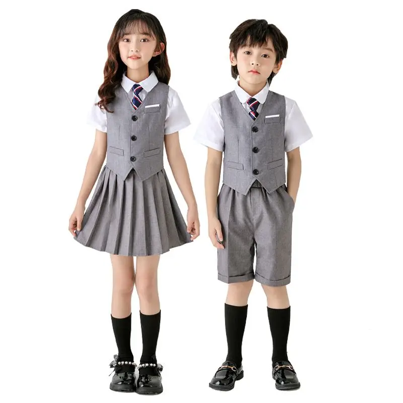 children-korean-school-uniform-boys-girls-pleated-skirt-vest-top-kids-performance-clothing-set-stage-wear-student-uniform-outfit