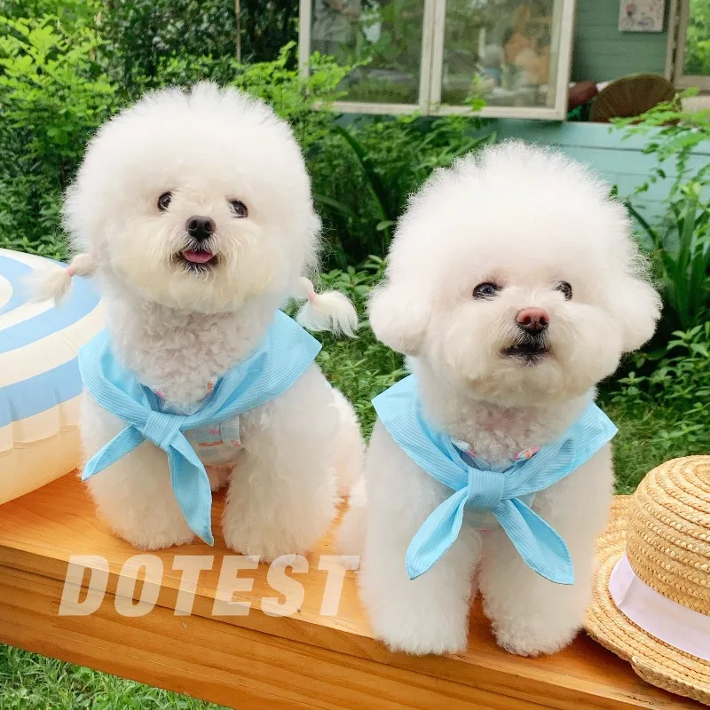 Summer Cooling Pet Sleeveless Tank Top Blue Plaid Bear Print Sailor Collar Breathable Sling Vest Outfit for Small Pets Clothes