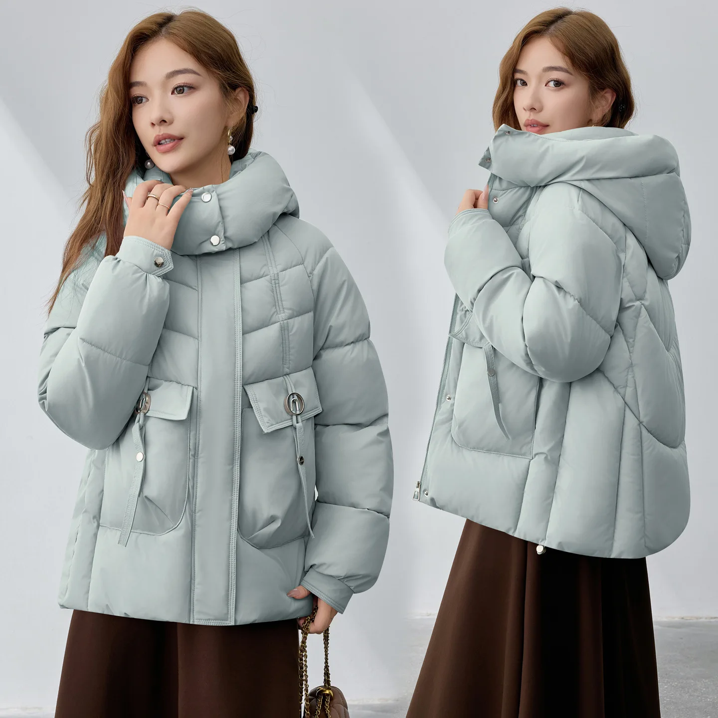 

Короткая пуховая хлопковая куртка, женское зимнее базовое пальто, новинка 2025 года, толстая одежда с капюшоном, куртка с большим карманом, женская парка, верхняя одежда
