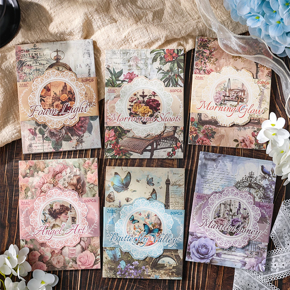 50pcs Vintage Floral And Animal Patterned Material Paper, Single-sided Printed Sticky-free Notes,DIY Stationery Decoration