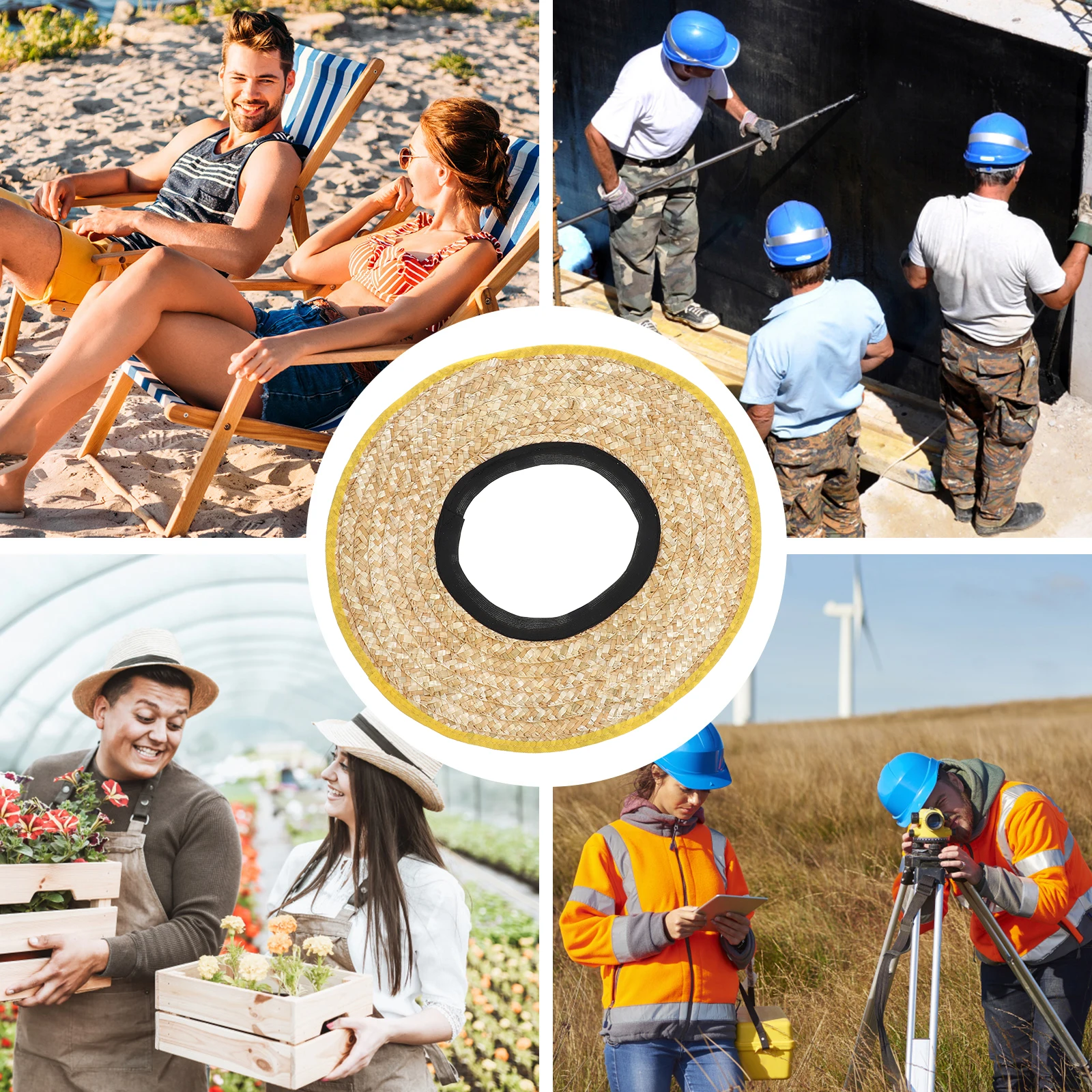 

Sun Hat Brim Woven Sunshade Visor Hard Hat Cover Full Brim Shade Neck Ear Protection Safety Construction Accessories For Workers