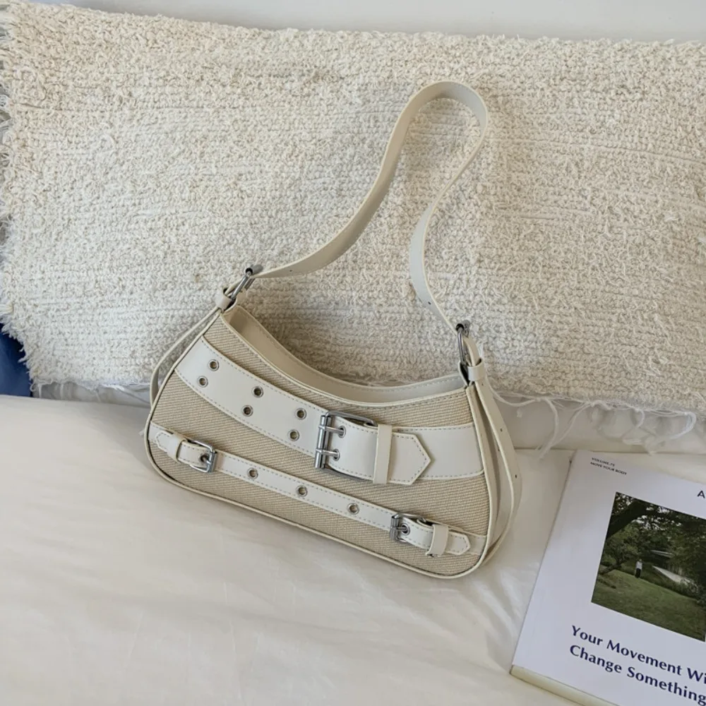 

Portable Handbag Y2K Underarm Bag Rivet Belt Buckle Spicy Girl Shoulder Bag Armpit Bag Retro Crossbody Bag Shopping