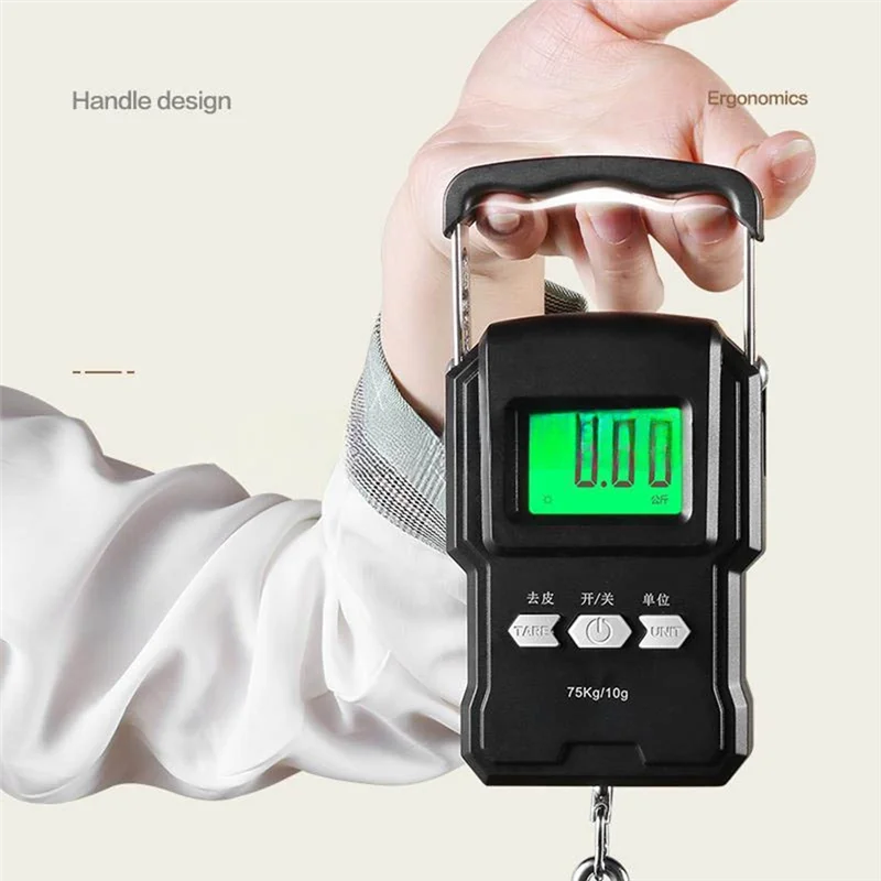 ABKW-Digital Hintergrundbeleuchtung Fisch Hängen Haken Skala 75Kg/10G Maßband Tragbare Digital Waage Mit 1M Lineal