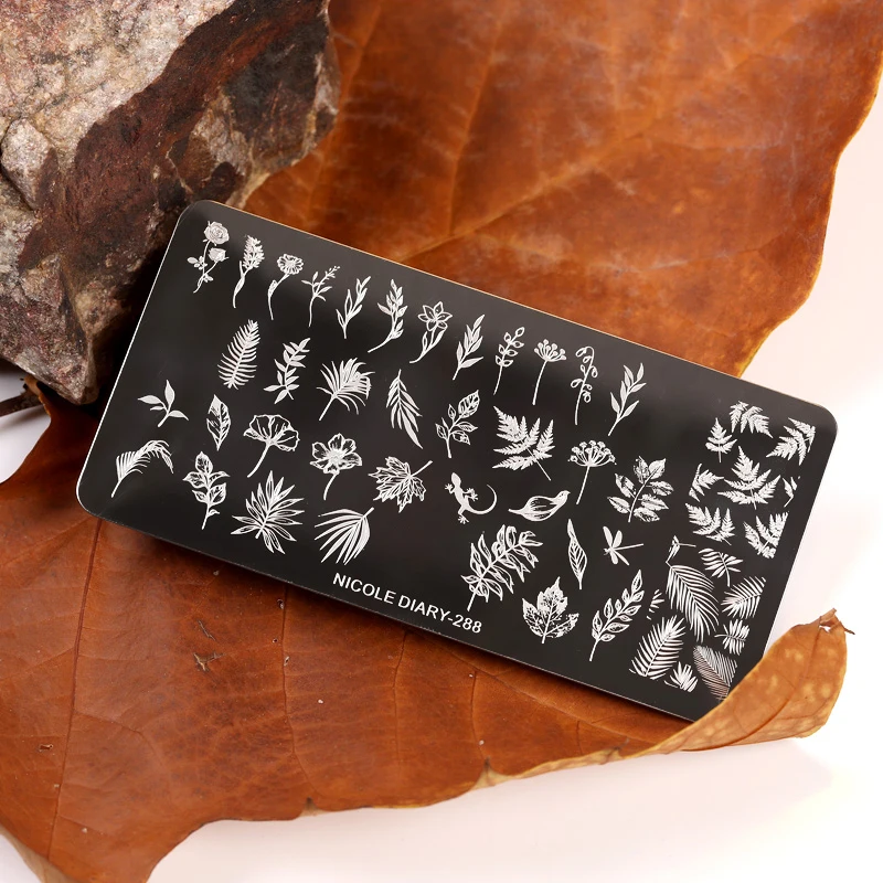 NICOLE DIARY Flower Leaves Nail Stamping Plates Leaf Floral Butterfly Line Printing Stencil Nail Stamp Templates Nail Art Tools