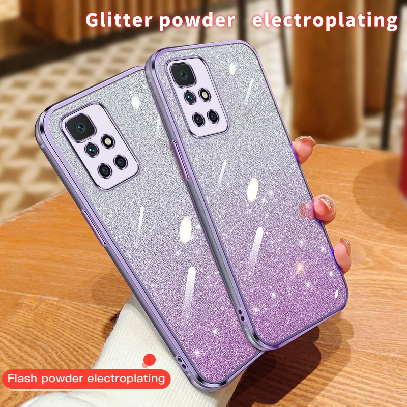 Electroplating Soft Glitter Powder Phone Case For XiaoMi Redmi 10 Prime 2022 10C 10 IND Power Shockproof Silicone Back Cover image 2