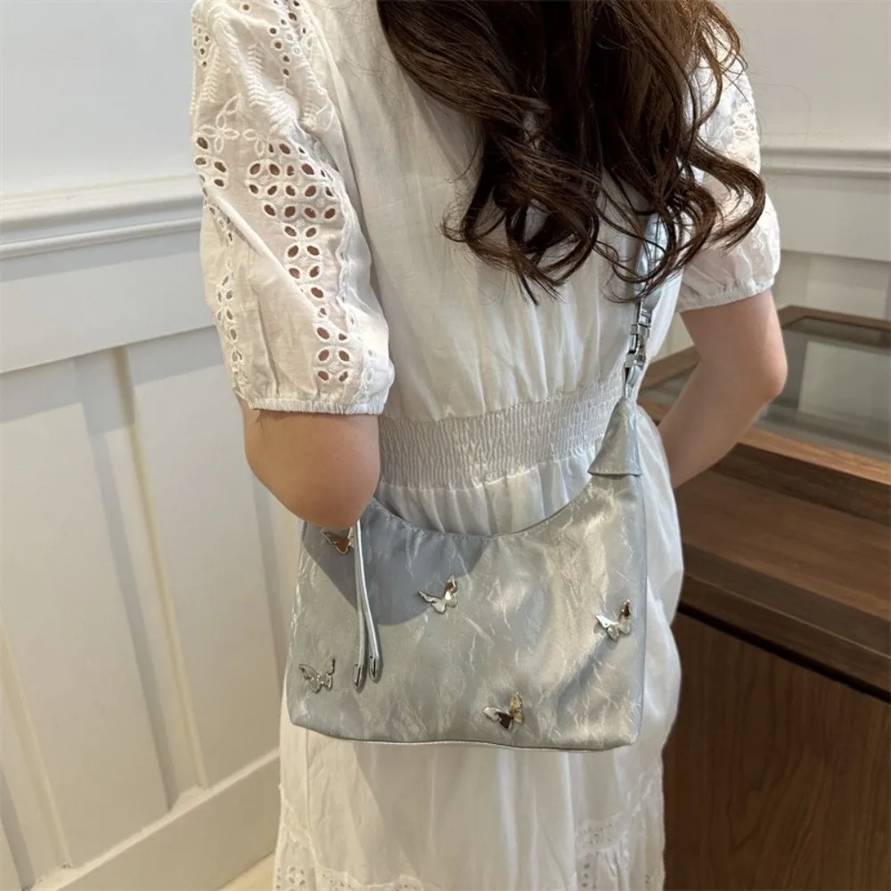 

Solid Color Butterfly Crossbody Bag Zipper PU Leather Dumpling Shape Handbag Large Capacity Korean Style Single Shoulder Bag