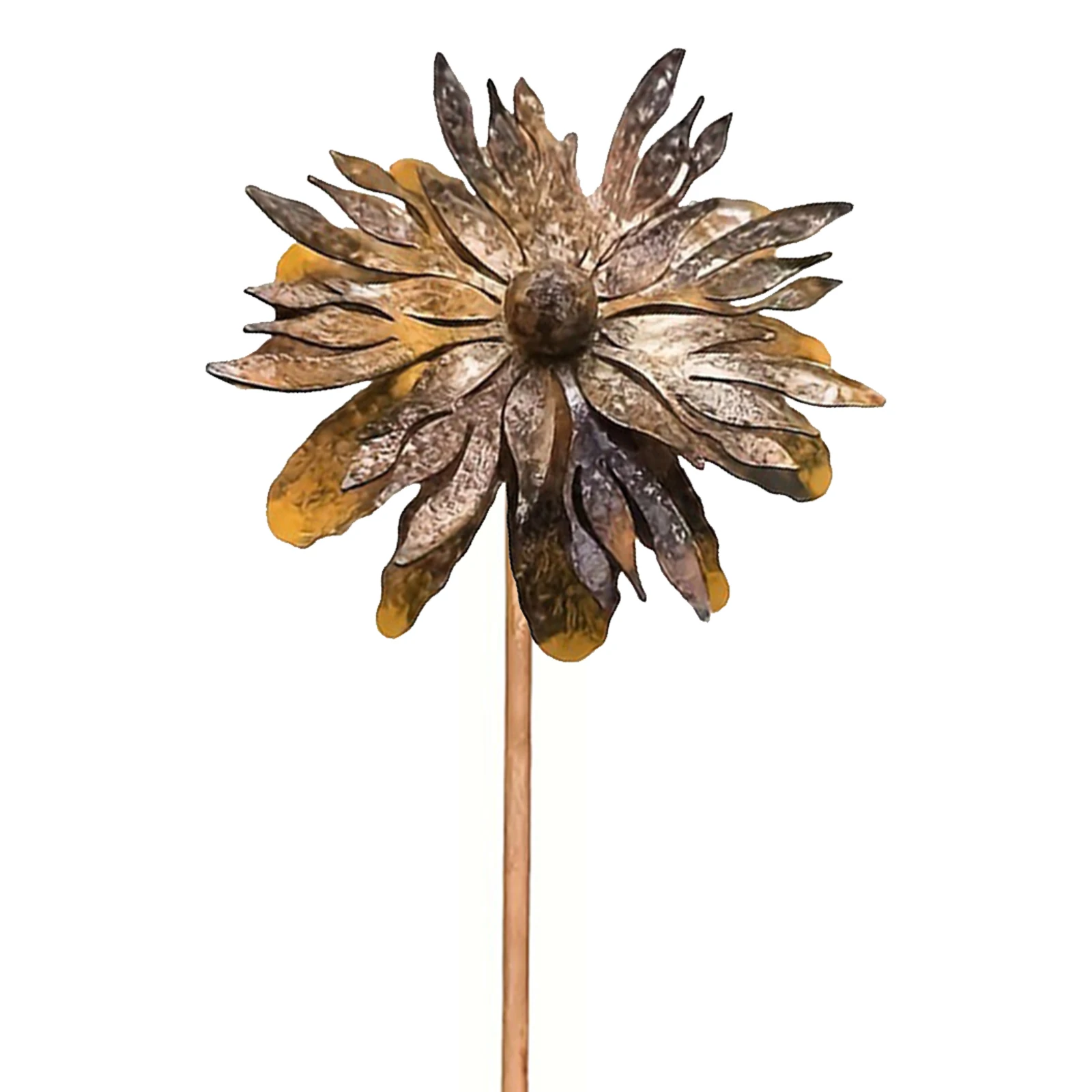 Iron Handmade Flower Garden Stakes Tool-Free Wavy Curved Petal Iron Floral Sculpture Rust Finish Iron Lawn Ornament for Garden
