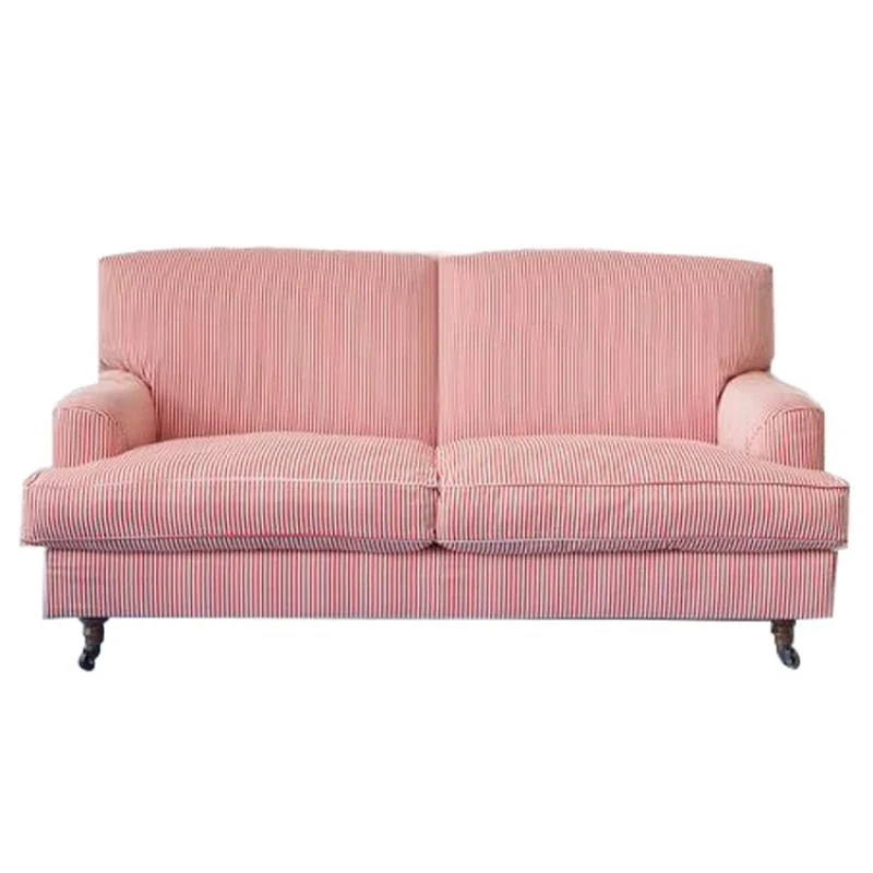 

French vintage American vintage red stripe cotton and linen fabric sofa B&B small apartment three-person sofa chair