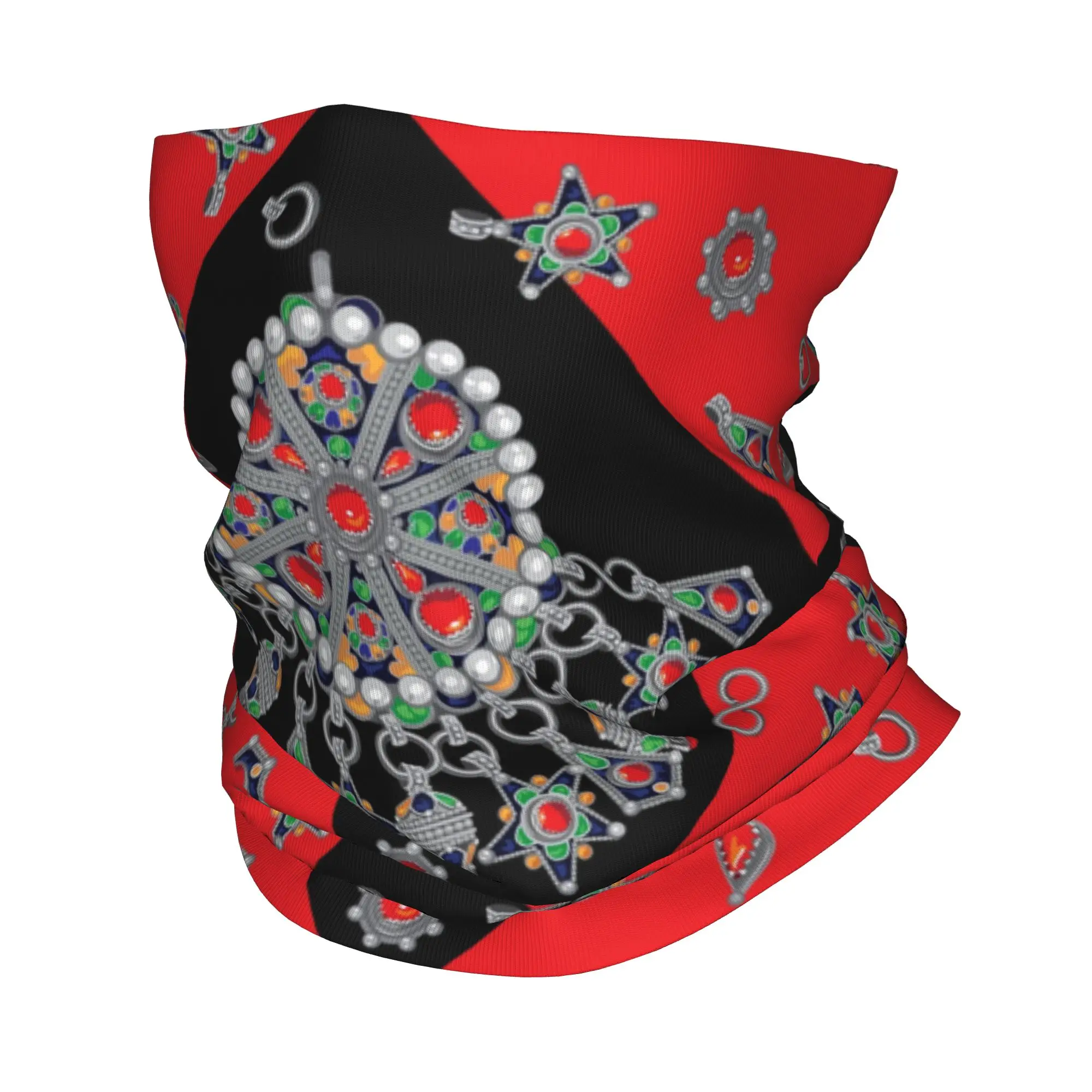 Kabyle Style Jewelry Bandana Winter Neck Warmer Men Windproof Wrap Face Scarf for Hiking Moroccan Carpet Pattern Gaiter Headband