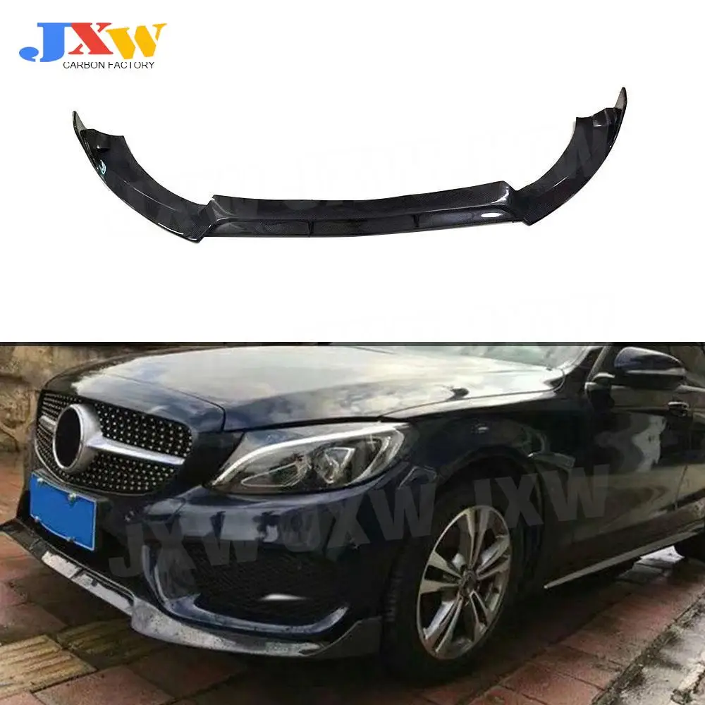 For C Class Carbon Fiber Front Bumper Lip Spoiler for Mercedes Benz W205 Sport Bumper 15-19 Car Styling