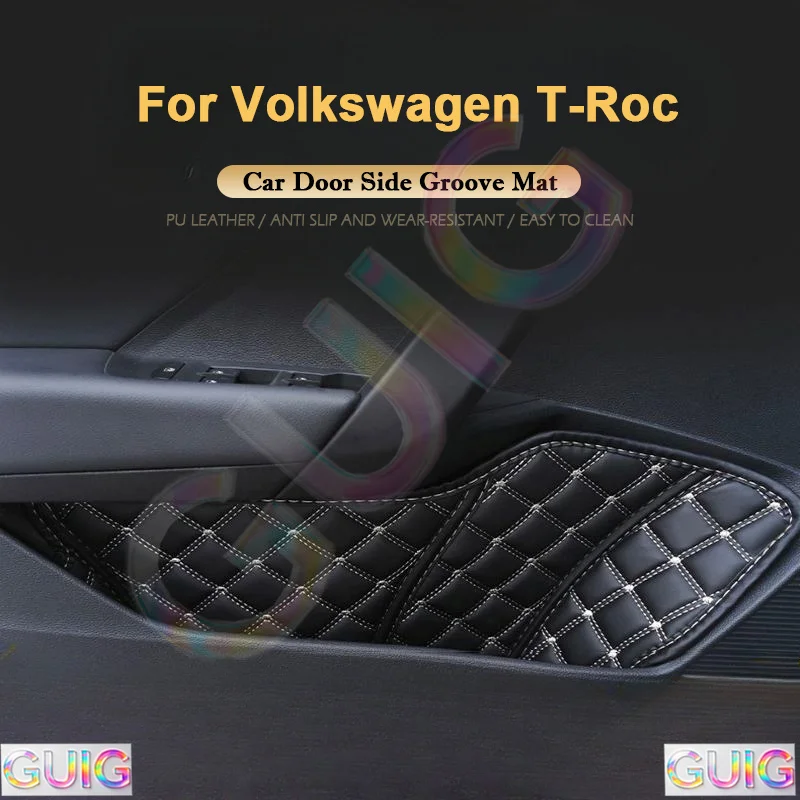 For VW Volkswagen T-Roc 2017-2025 Car Door Side Storage Box Front Rear Side Leathe Door Groove Mat Storage Organizer Accessories
