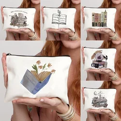 Magic Book Flower Cartoon Fashion Coin Purse Witch Halloween Cute gift Clutch Bag Canvas Portable Women Cosmetic Bag for Party