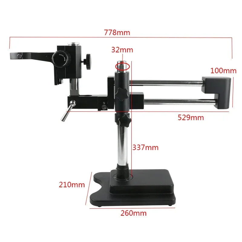 Universal Stereo Microscope Double Boom Stand Dual Arms Focus Arm Holder with 76mm Dia Bracket