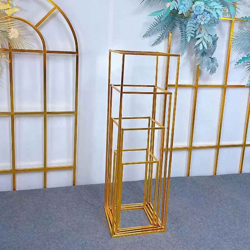 Wedding golden geometric road square props frame wrought iron box style wedding decoration ornaments flower rack