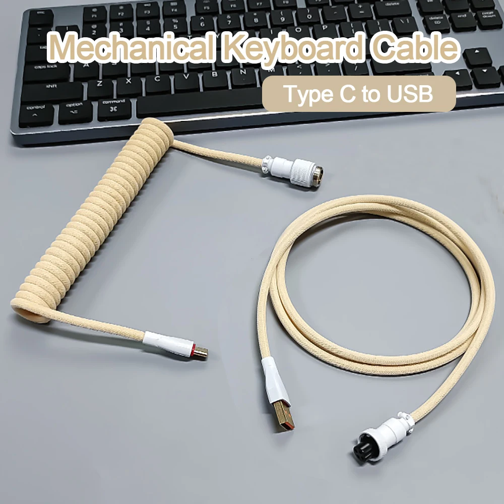 Kabel gulung tipe C, untuk konektor Aviator Keyboard mekanis dengan Port Usb kustom untuk akses Keyboard Gaming