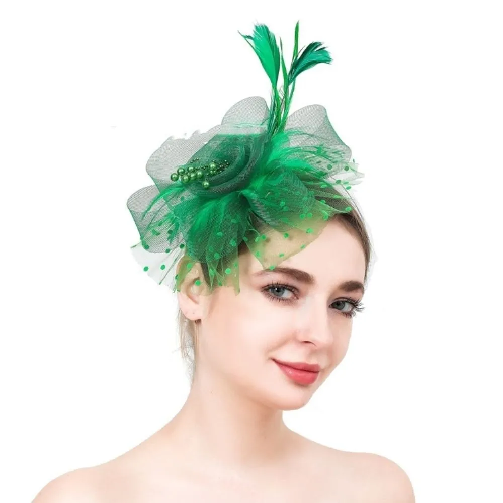 العروس غطاء الرأس الريش الفاسناتور قبعة هوب مشبك شعر رائعة حفلة شبكة رباط شعر زهرة شبكة أنيقة العروس غطاء الرأس #4