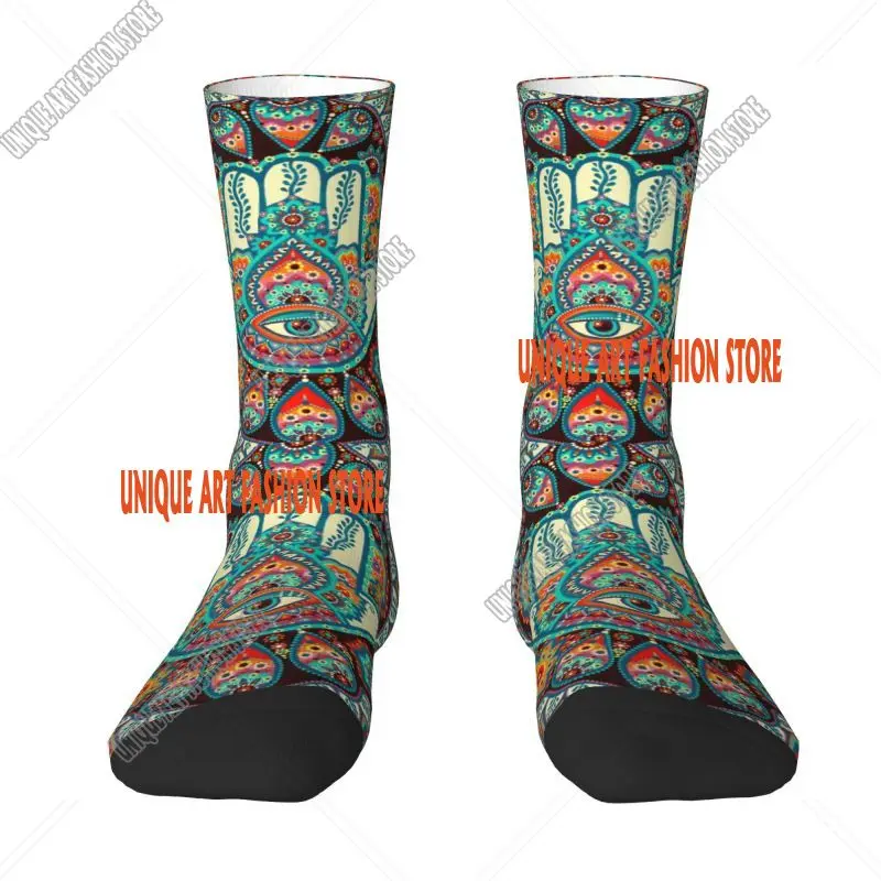 Hamsa Hand Evil Eye Mandala Men's Crew Socks Unisex Cute 3D Printing Tribes Amulet Dress Socks