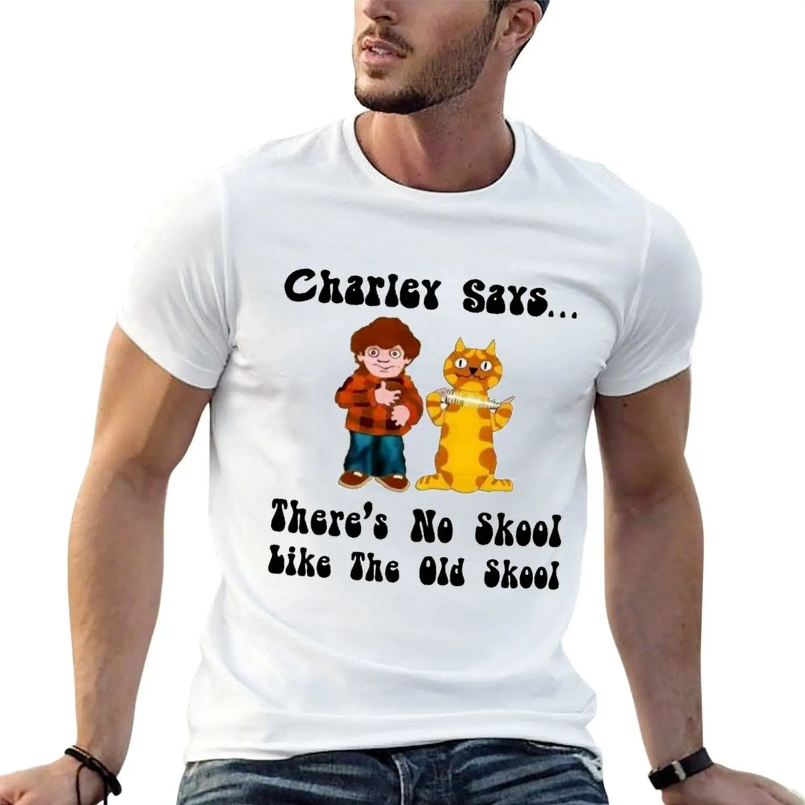 Camiseta con la frase "Charlie Says...There's No Skool Like The Old Skool", camisetas de anime para hombre, paquete de camisetas para hombre, camiseta blanca para hombre