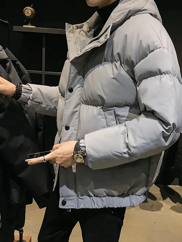 

Мужская зимняя утепленная куртка из хлопка в корейском стиле, теплая, водонепроницаемая, на молнии, для студентов, черная, Cleanfit