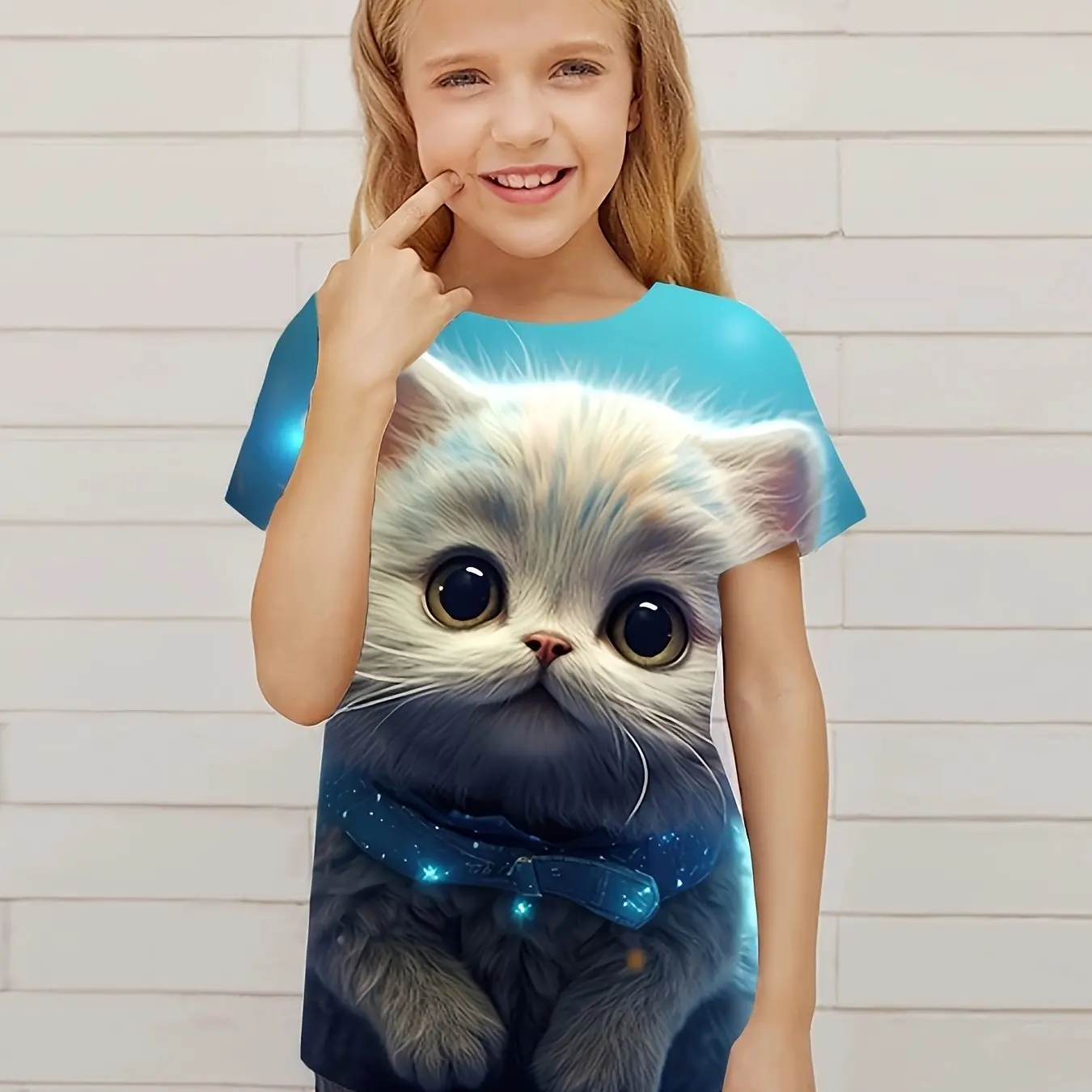 Children\'s Clothing Cute 3D Cat Graphic Print Short Sleeve Tops Kids Clothes T-Shirt Casual Pullover Child Boys Girls Summer