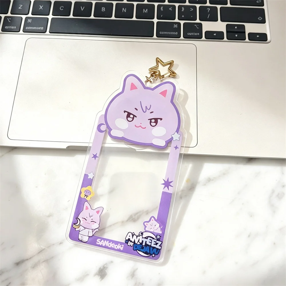 ATEEZ ANITEEZ Cartoon Acrylic Photocard Holder With Star Keychain ID Badge Card Holder For Yeosang Yunho Wooyoung San Fans Gift