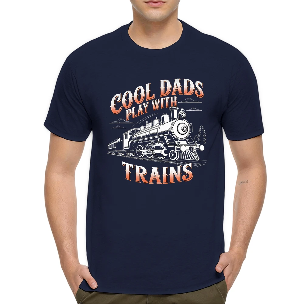 Mens 100% Cotton Short Sleeve T Shirt Father Day Vintage Steam Locomotive Sketch Graphic Print Breathable Casual Daily Tees