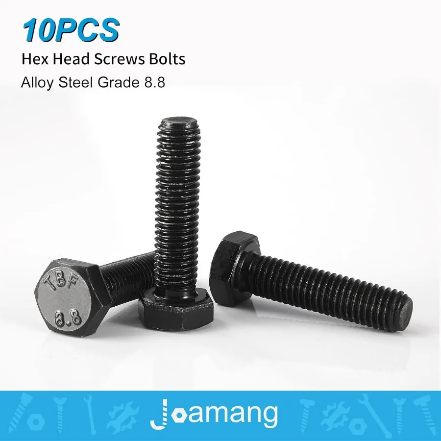 M10 x 25 มม. 10 ชิ้น สกรูหัวหกเหลี่ยม สกรูหกเหลี่ยม เกรด 8.8 เหล็กอัลลอยด์ ผิวเคลือบออกไซด์สีดำ เกลียวเต็มแบบเมตริก