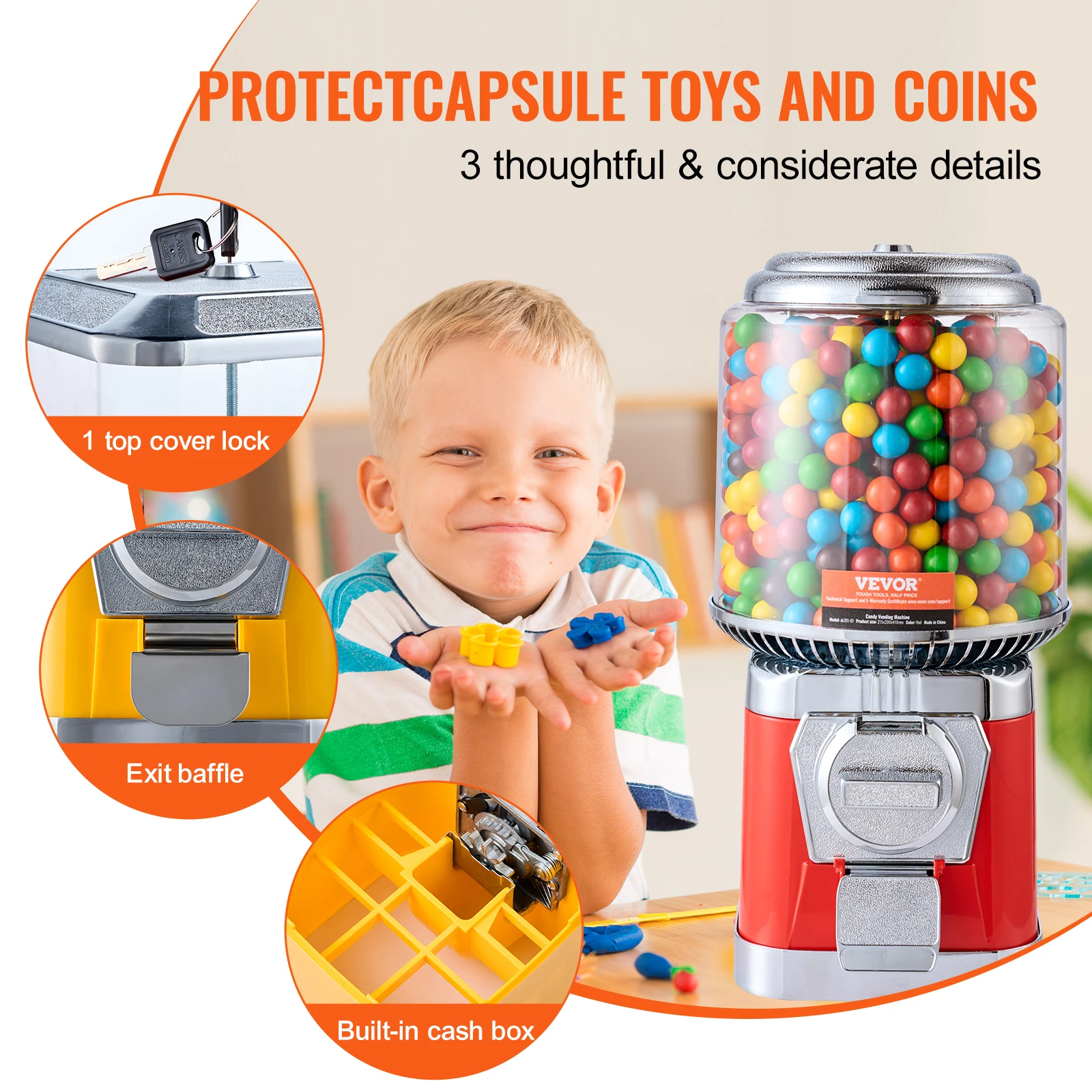 VEVOR Gumball Machine for Kids Candy Vending Machine Bubble Gum Machine Coin Operated Gumball Bank for Toy Balls Candy