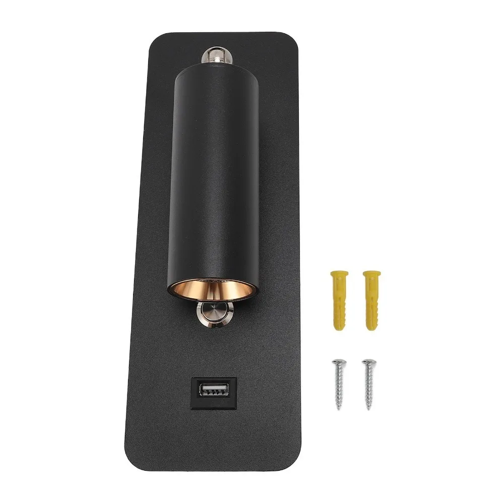 Fashion 7W LED Wall Lamp AC 100-260V Rotatable Wall Mounted Light with USB Port Neutral Light 4000K Wall Sconce Corridor