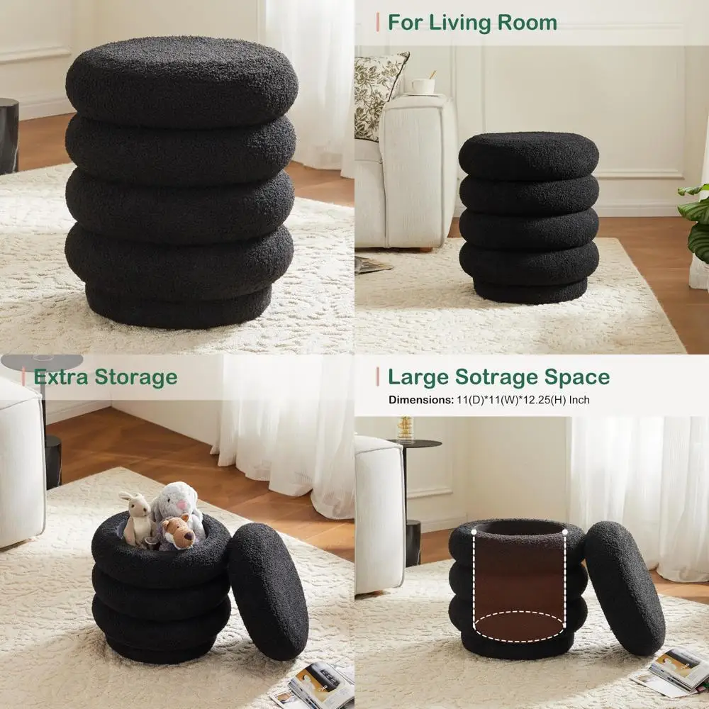 

Компактная табуретка для хранения ног с подставкой для ног из шерпы, плюшевое сиденье с обивкой букле для гостиной, спальни и гостиной