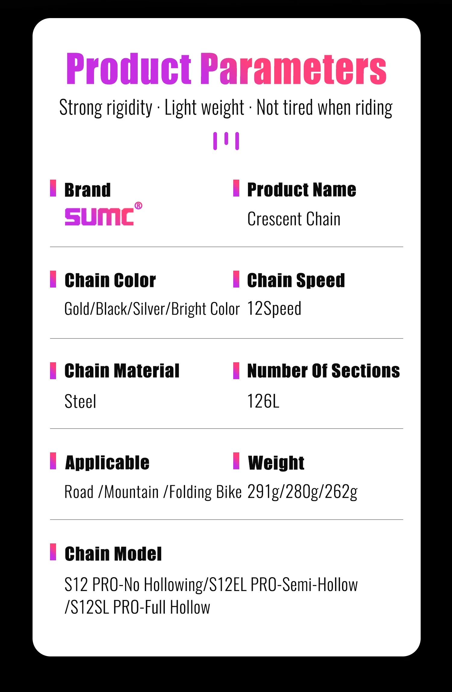 SUMC 12-fach Fahrradkette SL (Vollhohl) & EL (Halbhohl) 12s 126L Ultraleicht für MTB/Rennrad kompatibel mit Shimano/SRAM – Detail 11