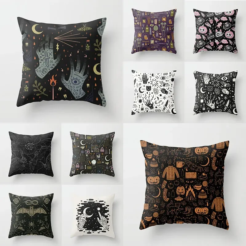 Home Decor Halloween Cushion Cover Skull Decor Pillowcase Bat Pumpkin Pillowcase Car Supplies 45*45cm funda de almohada