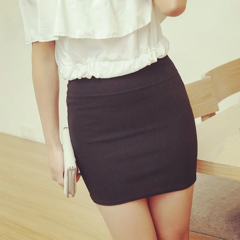 Summer Women Basic Skirt Package Hip Skirt Mini Elastic Pencil Skirts Office Lady Draped Slim Business Plus Size One Step Skirt