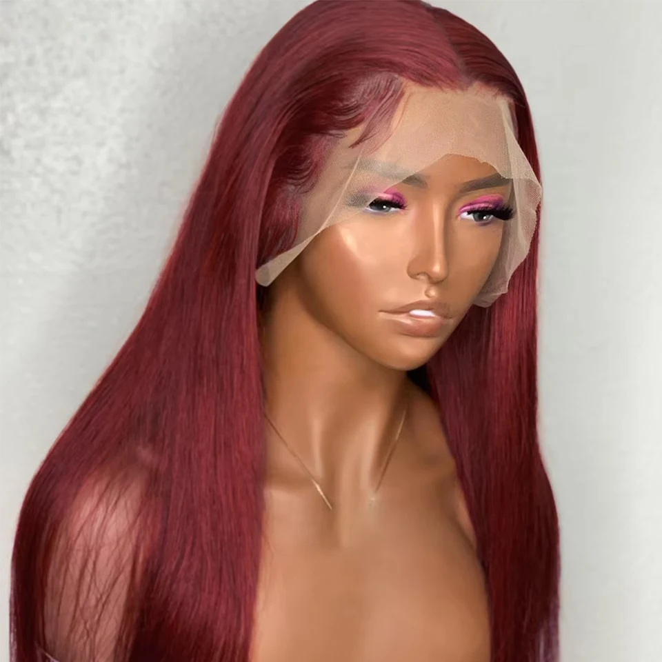 Burgundy 13x4 Transaprent Lace Frontal Wig Human Hair 99j Straight Lace Front Wigs For Women Human Hair Pre Plucked Sefisha Wig