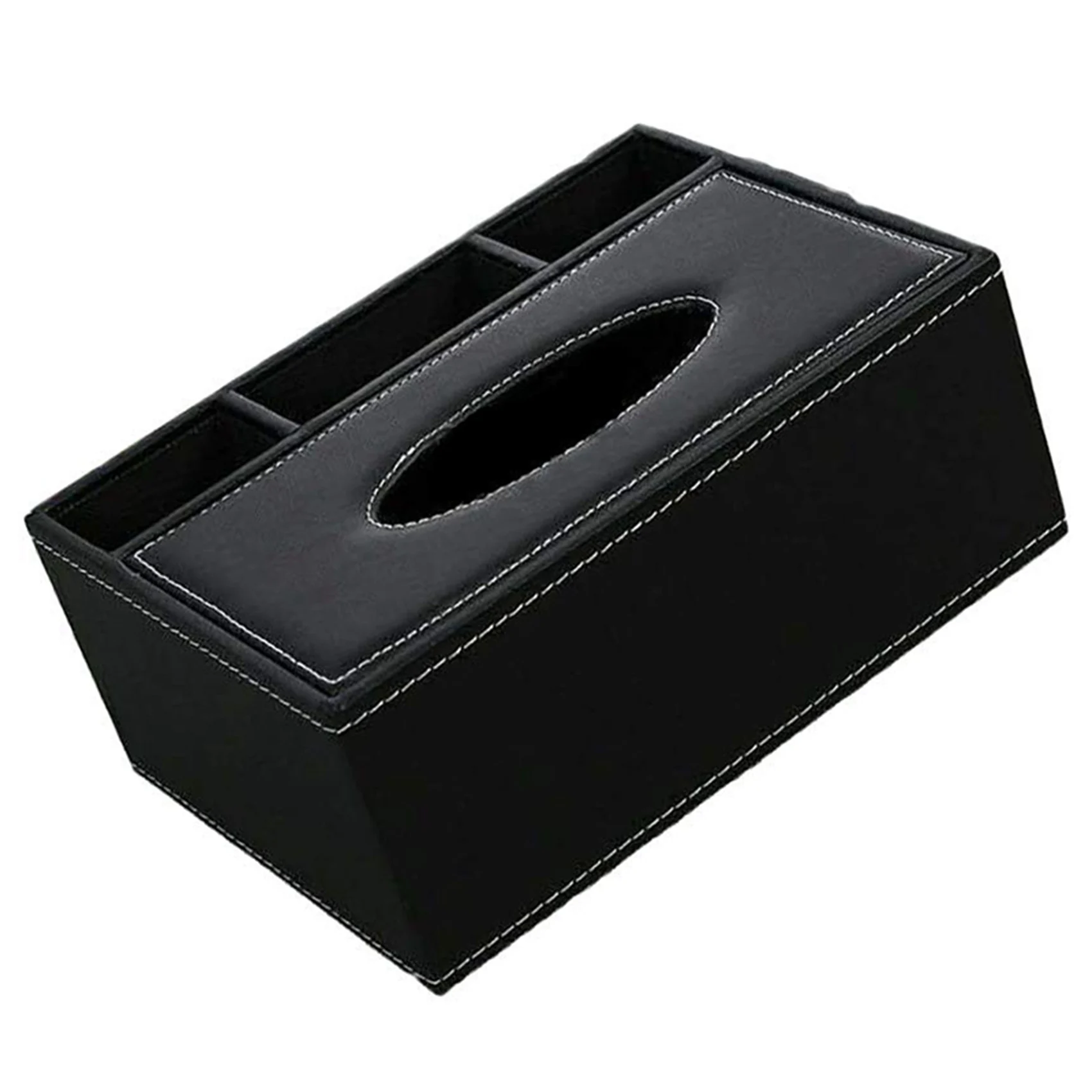 2X PU Tissue Box Remote Control Holder Multifunctional Desktop Organizer Pencil Scissor Container (Black)-Y18A