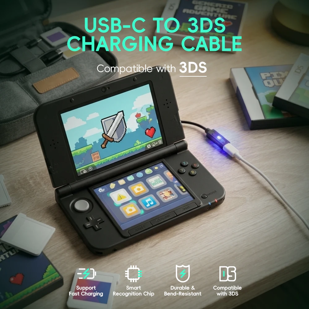 DATA FROG Typ-C-Buchse auf 3DS-Ladekabel Unterstützt Dual-Typ-C-PD-Kabel Stromkabel für DSi 2DS New 3DS XL LL Game C – Detail 8